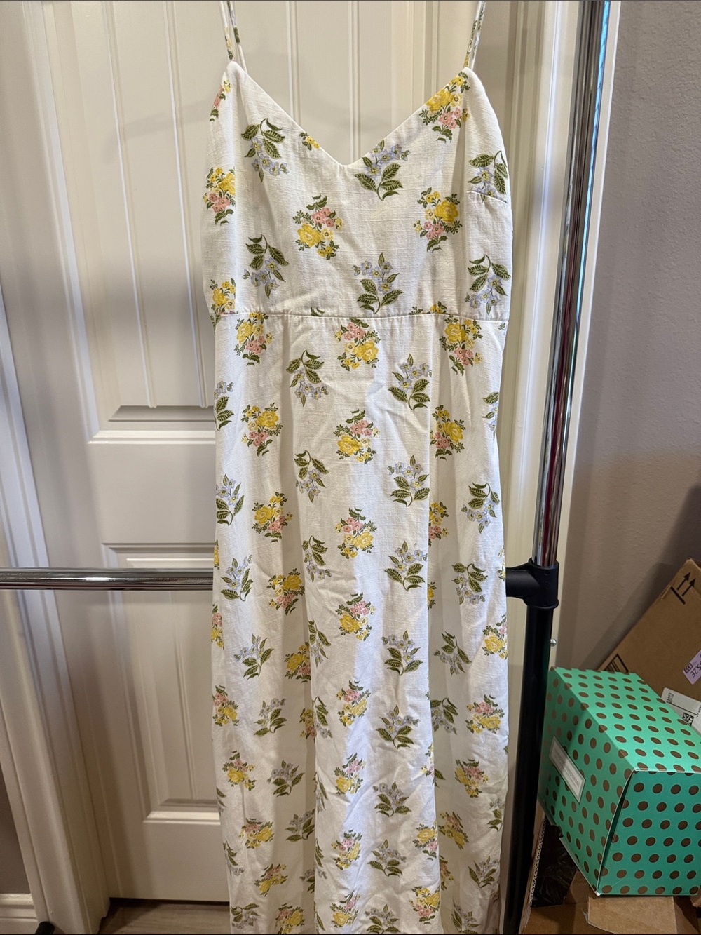 Zara White Maxi Dress with Yellow and Pink Floral Print